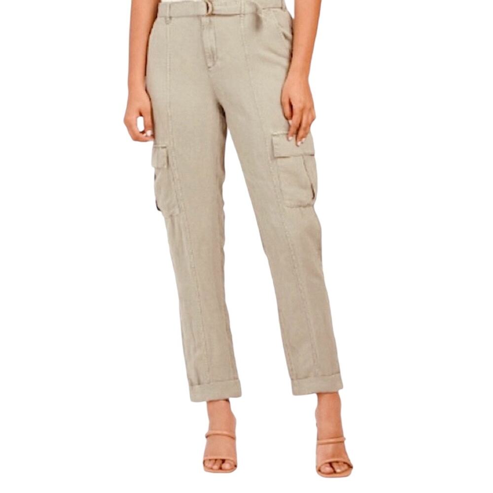 Nicole Miller Women's Linen Blend Cargo Pants Size‎ S Belted Baggy Lightweight